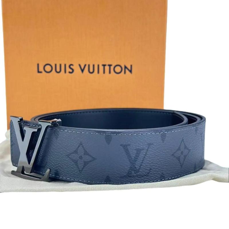 Pre-owned Louis Vuitton Leather Small Leather Goods Monogram Canvas Belt with Classic LV Buckle and Blue Strap