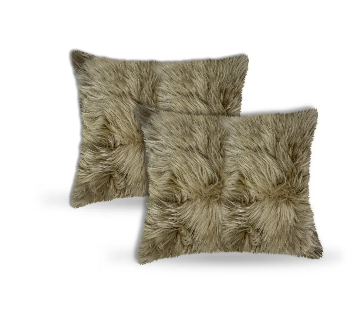 Taupe Natural New Zealand Sheepskin Standard Pillows - 2-Piece Set, 18in x 18in, Natural Plush, Hidden Zipper Closure, Room Decor, Bedding Soft Furnishings (676685052544)