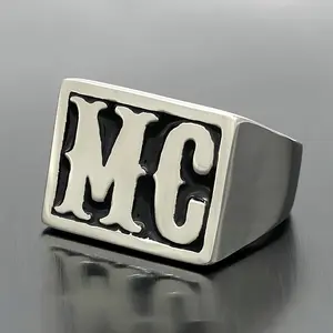 Men'S Stainless Steel "MC" Punk Ring - Motorcycle Biker Band Jewelry, Silveryy Finish, Stylish Single Ring for Casual Attire or Biking Enthusiasts, Motorcycle Accessories