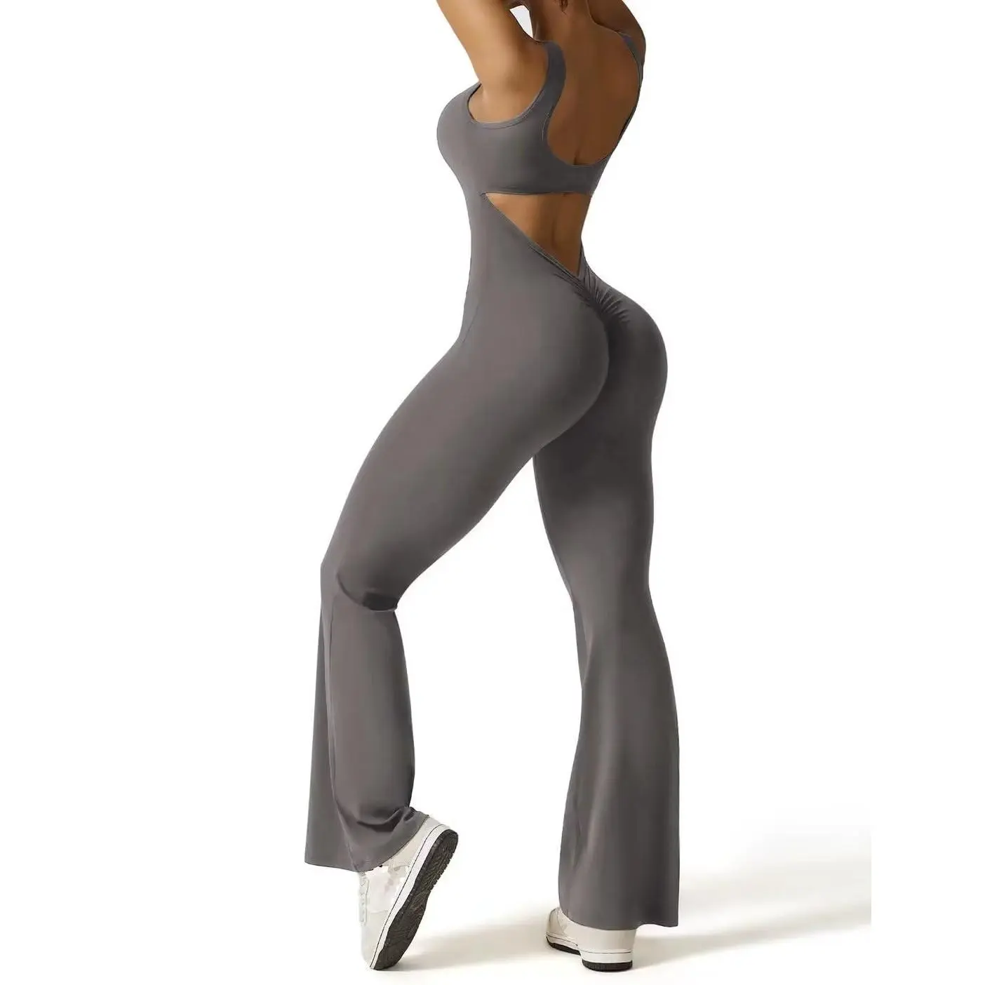 V-Back Flared Backless Jumpsuit