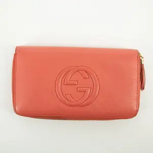 Pre-owned GUCCI Leather small leather goods Coral Pink Soho Interlocking G Round Zipper Long Wallet #2363