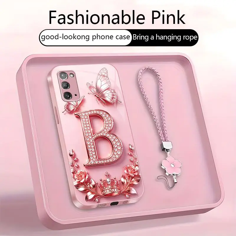 High-End Stylish Letter-Patterned Cellphone Casing for Galaxy Note20, 2D Printed (Not 3D), Full-Coverage Protection, Handheld Accessories with Free Lanyard！YM99