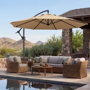 【Solar Umbrella】10ft Solar Outdoor Patio Umbrella with Base, LED Lights, UPF50+ UV Protected Shade Umbrella Outdoor Patio, Easy Tilt & Crank, Backyard, Poolside