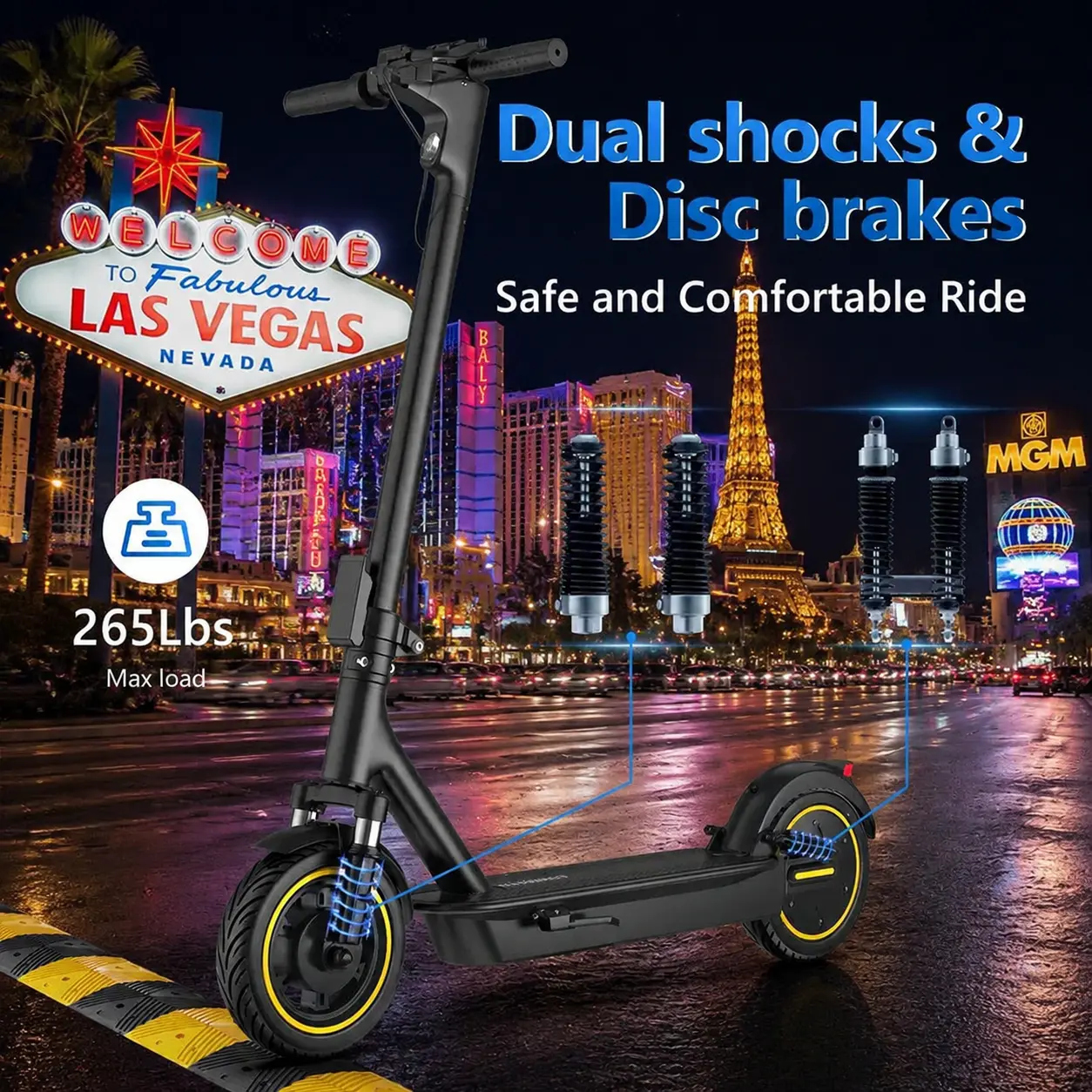 Esmax High-Speed Electric Scooter 10-inch solid tires 500W motor with front and rear dual shock absorption, range of 22-30 miles, top speed of 22 mph, dual braking system, LED lights, app control, aluminum alloy frame, Springtok。