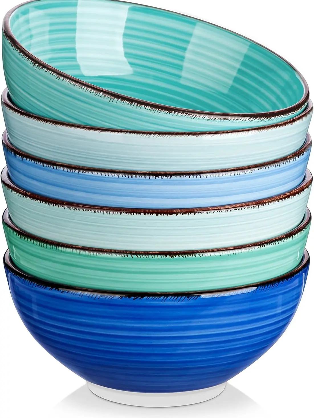 vancasso Bonita 27 Oz Cereal Bowls Set of 6, Blue Ceramic Bowls for Kitchen, 6 Inch Soup Bowls, Dishwasher & Microwave Safe