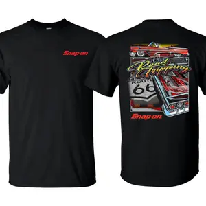 Lowrider Route 66 Road Tripping Graphic Tee, Plus Size Y2K Retro Car Culture Streetwear, Double Sided Print Racing & Mechanic Lover Men Summer T-Shirt