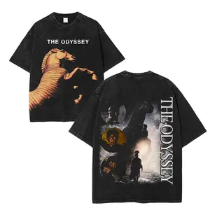 Odysseus The Odyssey Movie Washed Tee Shirt, Mythology Art Graphic Vintage Cotton T-Shirt, Streetwear Oversized Top