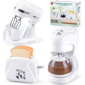 Kitchen Appliances Toys, Kids Play Kitchen Accessories Set, Pretend Kitchen Toys for Kids Ages 4-8, Coffee Maker, Mixer, Toaster with Realistic Lights & Sounds, Gift for Girls Ages 3+