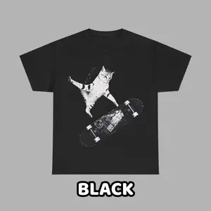 Rich Cat Skateboard For Men For Women Graphic T-Shirt Trendy, Vintage Retro Streetwear Gift for Adults, Funny Luxury Cat Skater Cotton Tee for People With Money, Cool Y2K Aesthetic Street Style Top