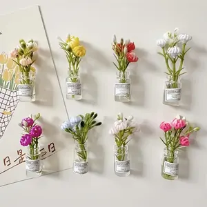 8Pcs 3D Luminous Fridge Magnets, Mini Flower Vase Magnetic Stickers, Cute Glow in The Dark Kitchen Decor, Funny Refrigerator Ornament, Ideal Holiday Gift, Refrigerator Magnets Set