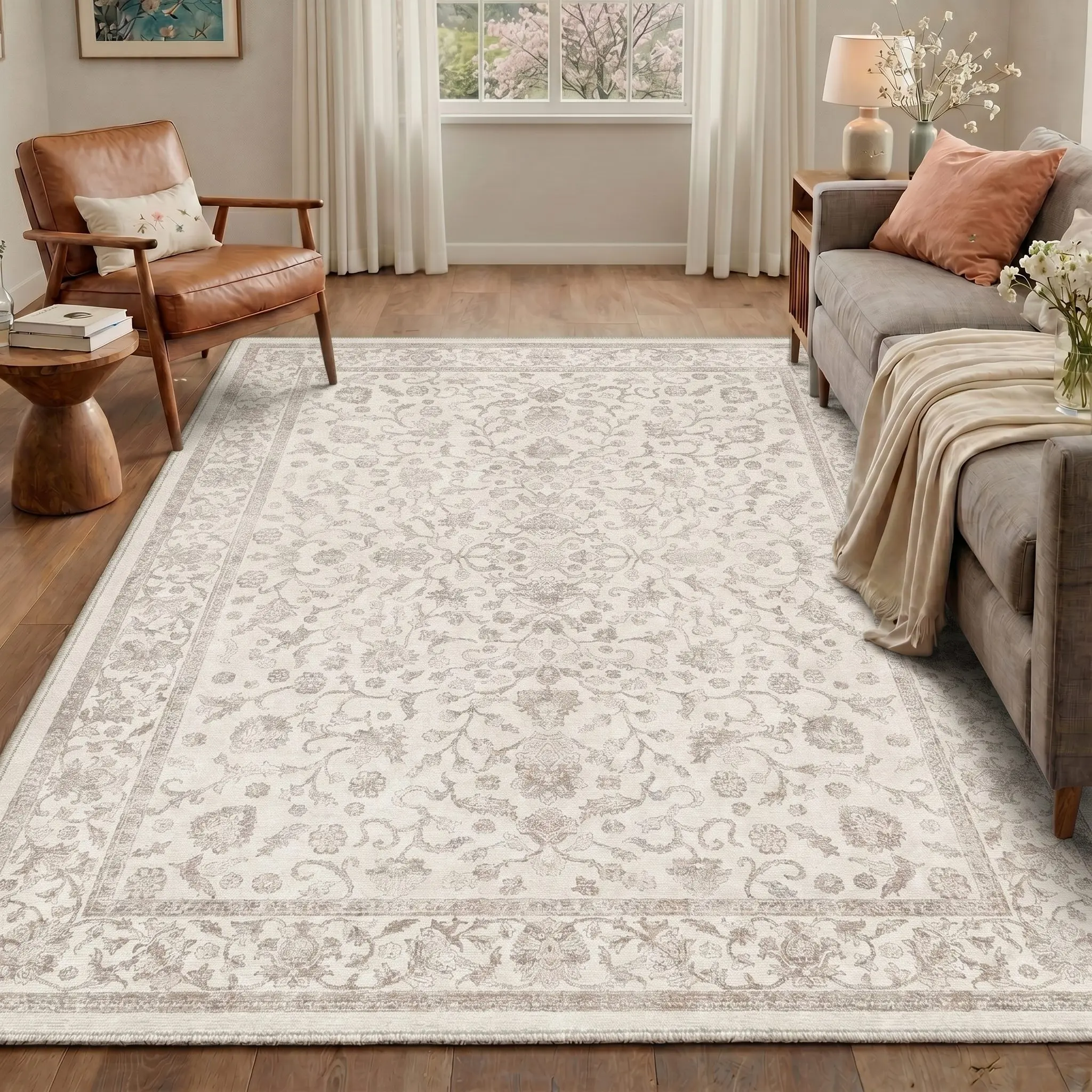 【Deals For You Days】GENIMO Floor Carpet Machine Washable Area Rug Non Slip Pet Friendly Soft Rug for Living Room Bedroom Kitchen Hallway Home Decoration,ARP1683-BEIGE