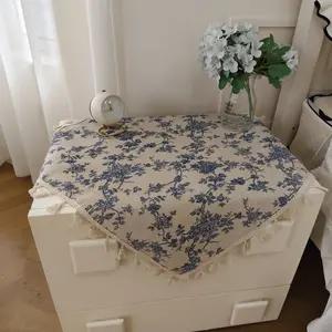 1pc Vintage Elegant Blue Rose Tablecloth, Square Polyester Fabric, Home Decor for Rustic Farmhouse, Picnic, Party, Camping, All Seasons