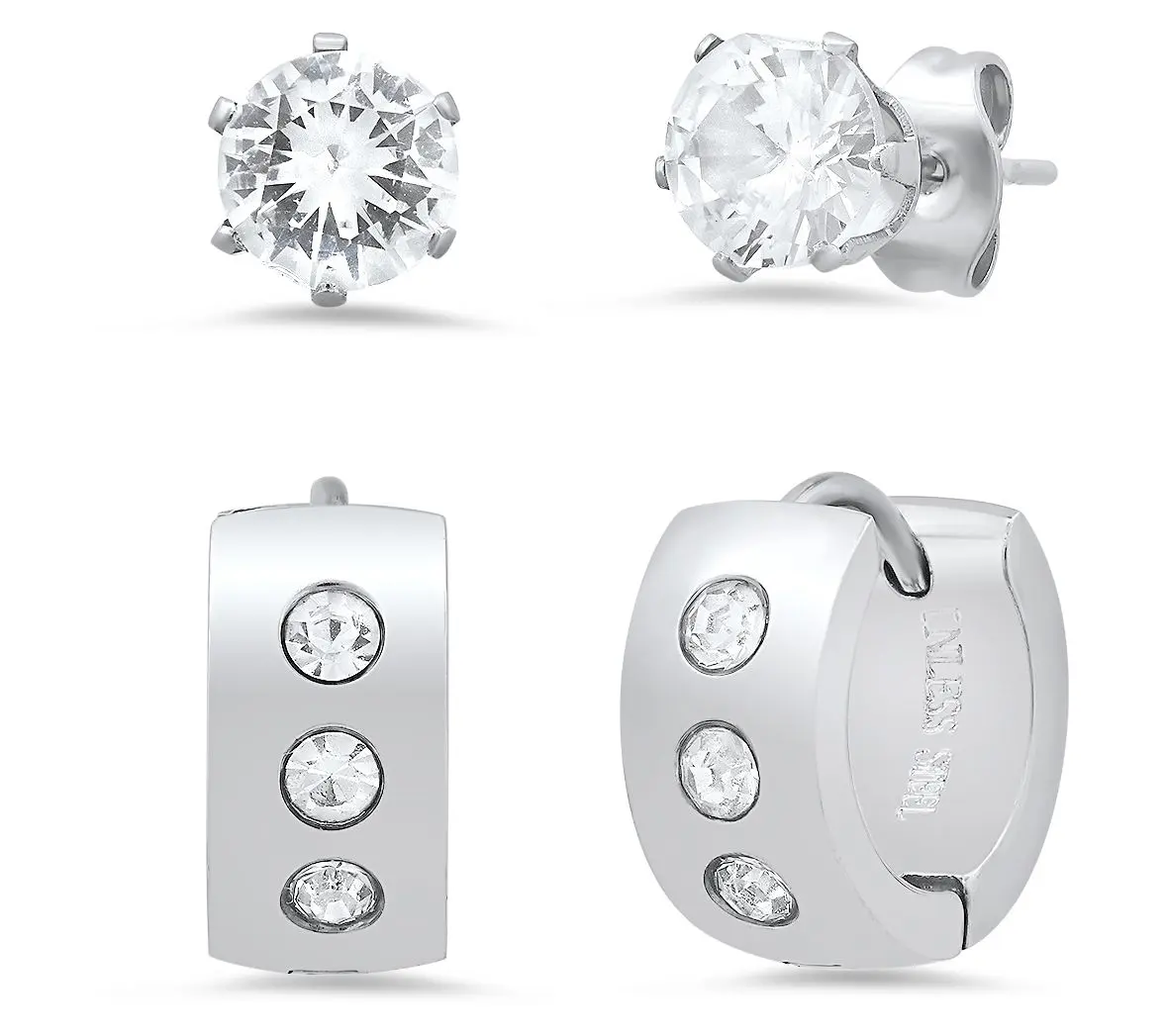 Steel by Design Cubic Zirconia Wide Hoop & Stud Earring Set