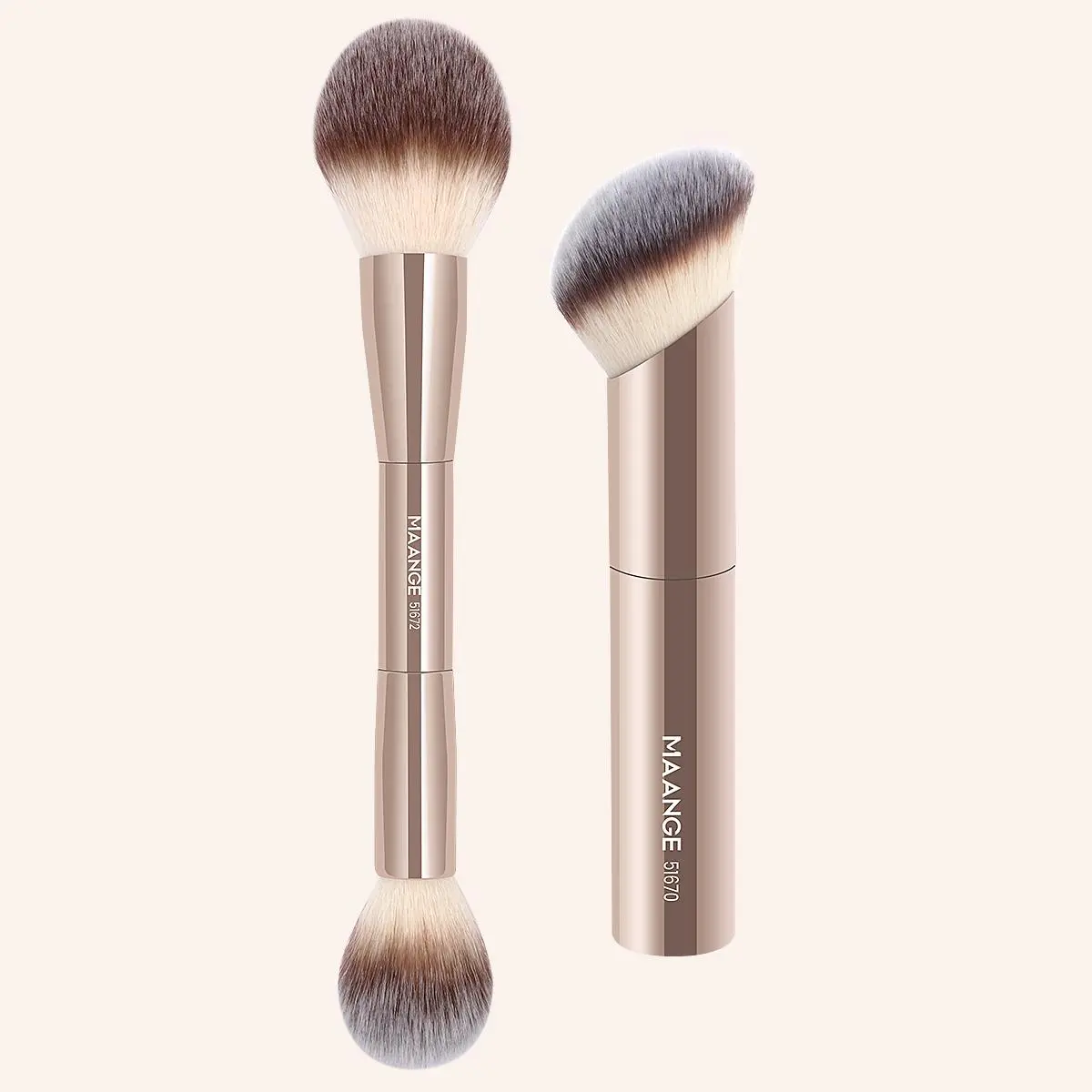 Makeup Brush Set (2 Counts), Slanted Tube Foundation Brush & Dual Head Makeup Brush, Soft Fiber Easy To Carry Makeup Tools for Women & Girl