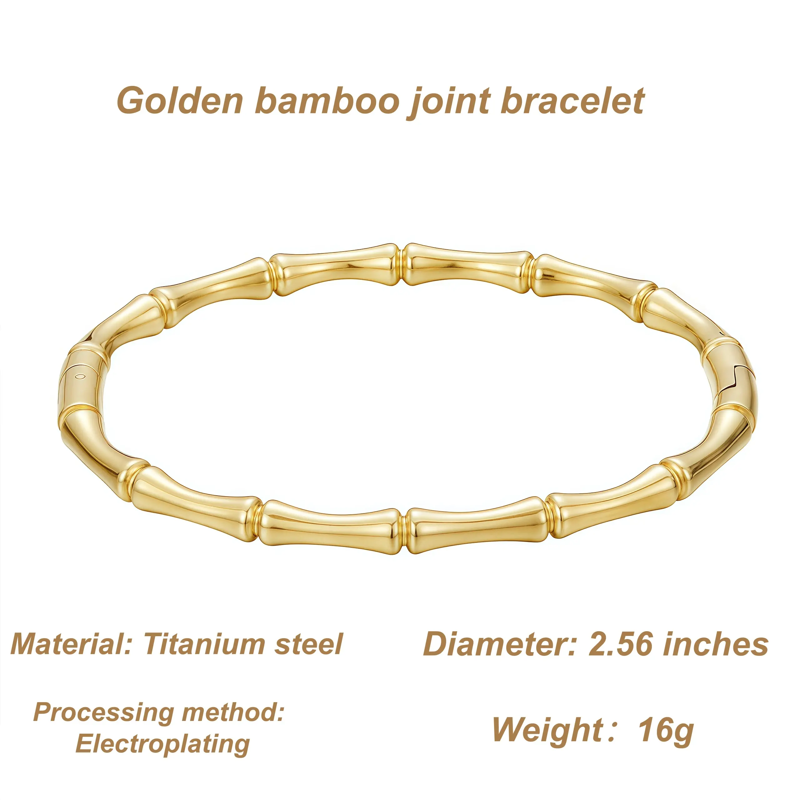 Women's Vintage Unique Bamboo Art Bamboo-Joint Bangle Bracelet, Non-Tarnish Titanium Steel Jewelry Symbolizing Success, Lightweight 16g 2.56in Daily Wear Accessory, Gold Aesthetic, Bling Effect, Geometric, 2.56 In, Unisex, Alloy, 2.56" Dia.
