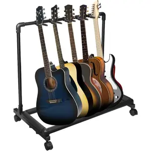 5 Multi Guitar Stand Rack with Wheels, Foldable Design 5 Holder Multiple Guitar Rack for Acoustic Electric Guitar, Bass, Soft Cushioning Sponge Protects Your Instruments