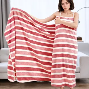 Striped large bath towel 190*80/200*105, made of coral fleece, absorbent and soft, suitable for face washing and bathing