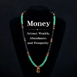 DearYou Studio B Money Attraction Necklace With Green Aventurine & Tiger Eye Pendant Healing Crystal Stone ，Anniversary, Vacation &Theme Parties Jewelry Charms Abundance Crystal bracelet，Long Chain，Sweater chain，Ideal Gift Jewelry for Men and Women
