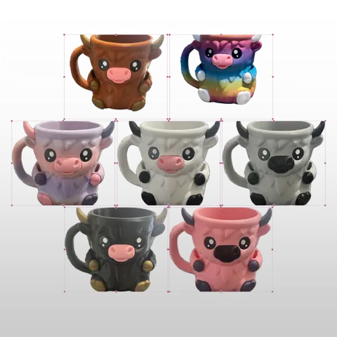 Highland Cow Ice Cream Mug Pint Holder with Handle Cute Cartoon Design Reusable for Ice Cream Lovers Washable Ceramic Brown Tumbler Stylish Cup for Coffee, Reuse, Animal Characters Mugs