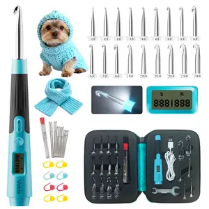 Votris Counting Crochet Hooks, 18 in 1 Light up Crochet Hook Set with Digital Stitch Counter 2.0mm-14.0mm, Rechargeable & Interchangeable Heads Lighted Crochet Hook Set, Ergonomic Handles for Beginner