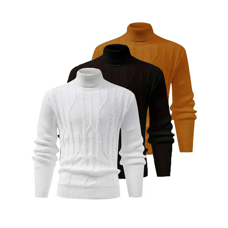 3-Pack Men's Winter Long Sleeve Turtleneck Knit Warm Sweater Autumn & Winter Fashion Versatile High Street Apparel Men