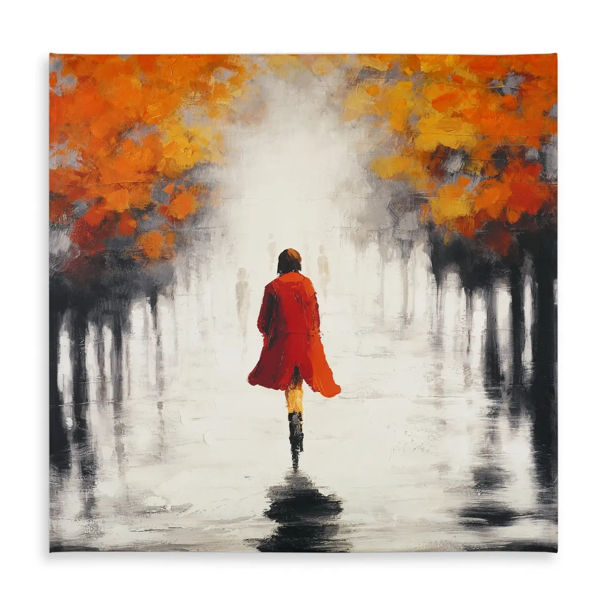 360 Stand Square Orange Tablecloth - 58x58 in., Durable Fabric, Unique Fall-Themed Red Coat Woman Artwork, for Home Decor, Outdoor