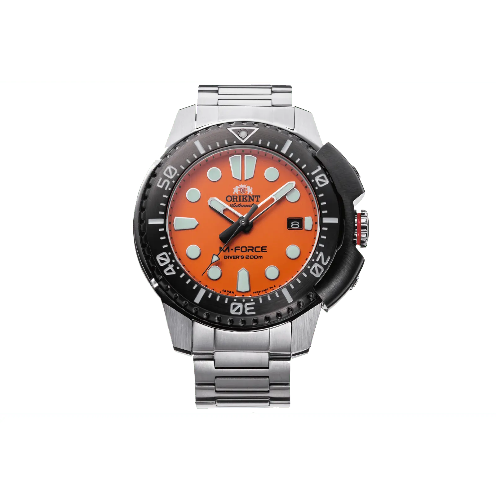Orient M-Force Men's Automatic Diver's Stainless Steel Watch - Black Dial, 200m ISO 6425 Compliant, Sapphire Crystal, Model RA-AC0L08Y00B, Automatic Watch, Uni-Directional, Waterproof, 100M - 200M