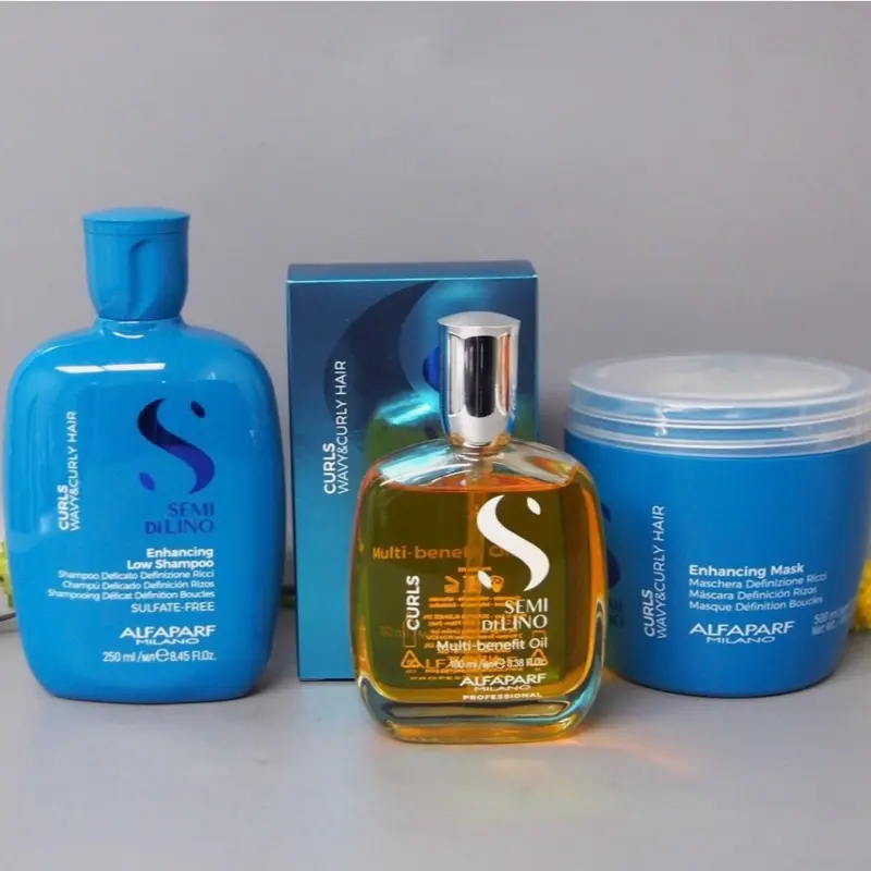 Semi Dilino shampoo, mask and hair oil for curly and wavy hair.