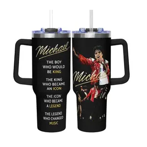 Michael Jackson Tumbler 40oz With Handle, King of Pop Collage Tumbler, MJ Fan Gift, Music Legend Travel Cup, Retro Pop Star Drinkware, Gift for Pop Fans, Gift for him & her