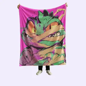 Cyber Glow Dinosaur Print Flannel Blanket, Trendy Fluorescent Street Style Cozy Throw for Bedroom, Gaming Room, Dorm Decor | Gift for Dino Lovers, Teens, Anime & Gamers