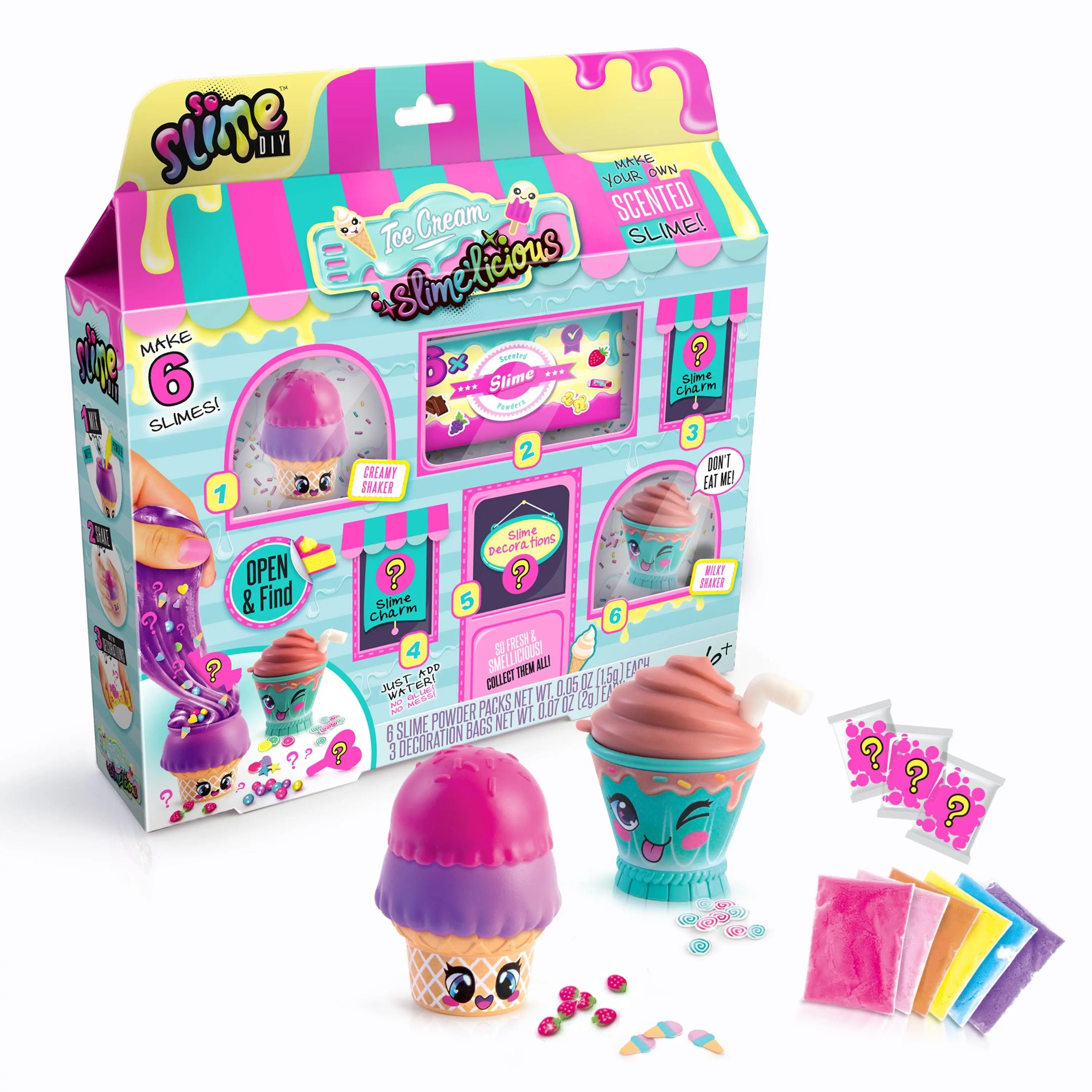 So Slime DIY Mini Collection-Ice Cream Scented Slime Kit with 6 Scented Slime Powder Packs & Mini Collectible Containers for Ages 6+