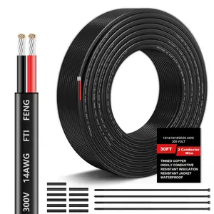 14 Gauge Wire 2 Conductor Electrical Wire, 14 AWG Electrical Wire Stranded PVC Cord, Low Voltage/Oxygen-Free Tinned Copper/Flexible 14/2 Wire for Automotive Marine LED Strips Lamps Lighting (30FT/ 9M)