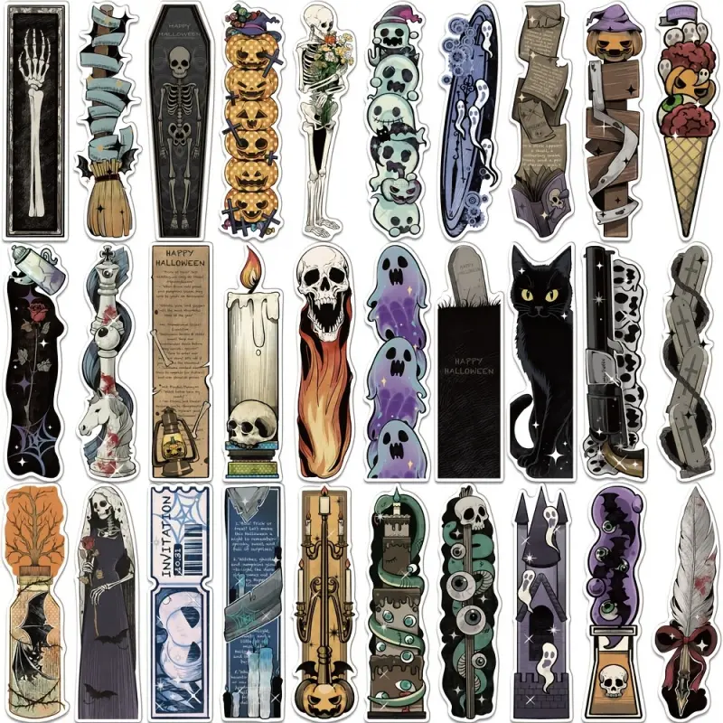 [Vintage Halloween Bookmarks] 30pcs Set of Non-Repeating Vintage Halloween Irregular-Shaped Bookmarks, Decorative Book Page Markers for Students, Bookmark Gifts