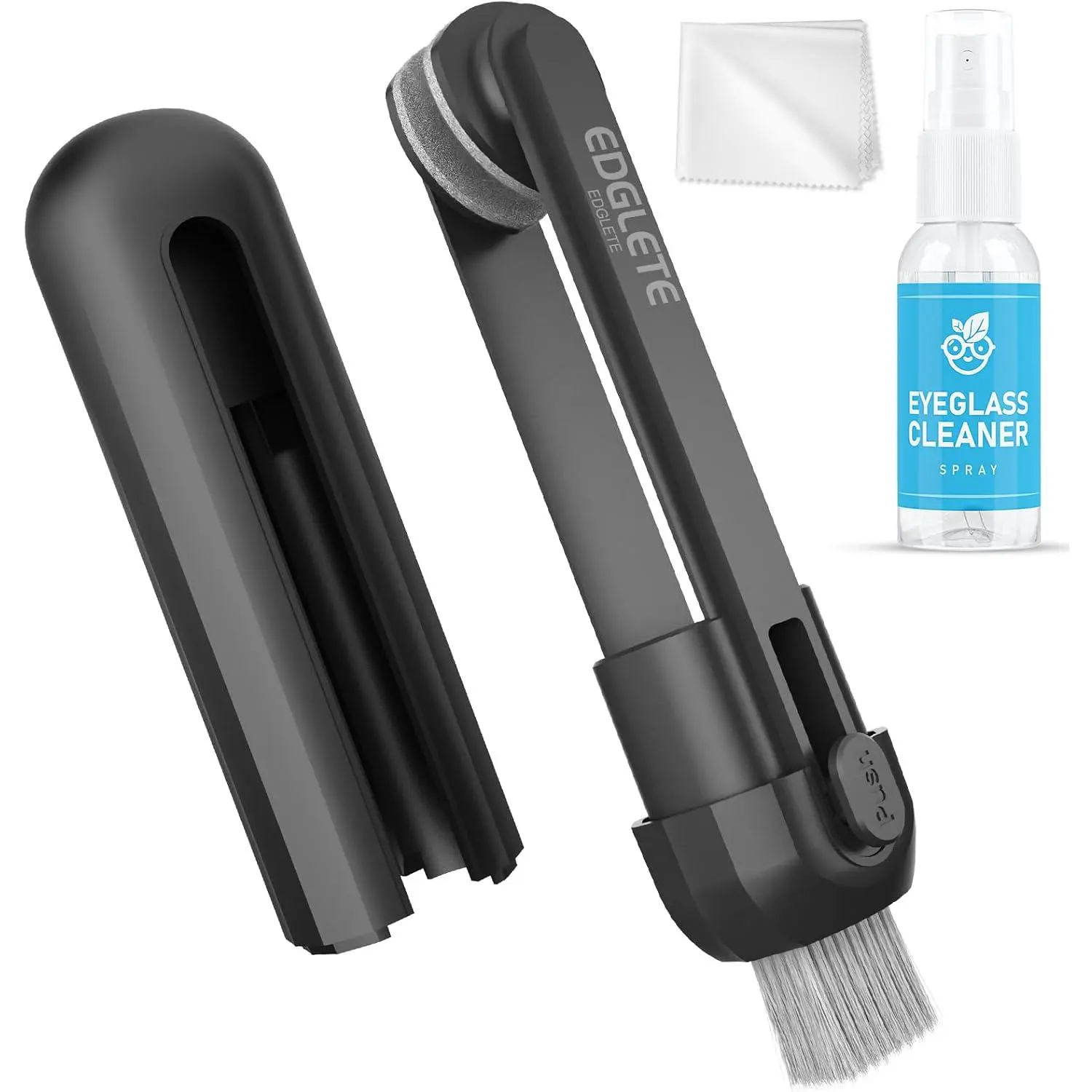 Portable Glasses Cleaning Kit, Lens Cleaner Spray with Microfiber Cloth, Safe Streak-free Scratch-free Eyeglass Cleaner Tool for Travel, Black