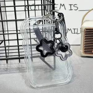 Transparent Wave Design Card Holder, Photo Storage Protector Case, Star Pendant Decoration, Durable & Stylish Accessory