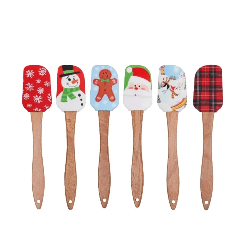 Christmas Shovel with Santa Claus Snowman Plaid Design, 3pcs random style, Non-Stick Kitchen Utensil, Nonstick Baking Tool, Cake Decoration Tools, Cake Decorating Tools, Cake Decoration Supplies, Recycled Wood Handle, Kitchenware