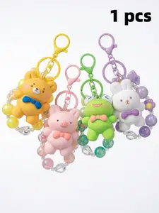 Handmade Resin Keychain, Frog Pig Dog Bear Shapes, Beaded Decor, Macaron Cute Cartoon Animal Keyring, Multi-Functional Bag Charm，,Valentine's Day,lovers
