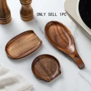 1pc Teak Spoon Holder Rack, Kitchen Utensil Organizer, Heat-Resistant Storage Stand, Tabletop Shelf for Spoons and Ladles, Wooden