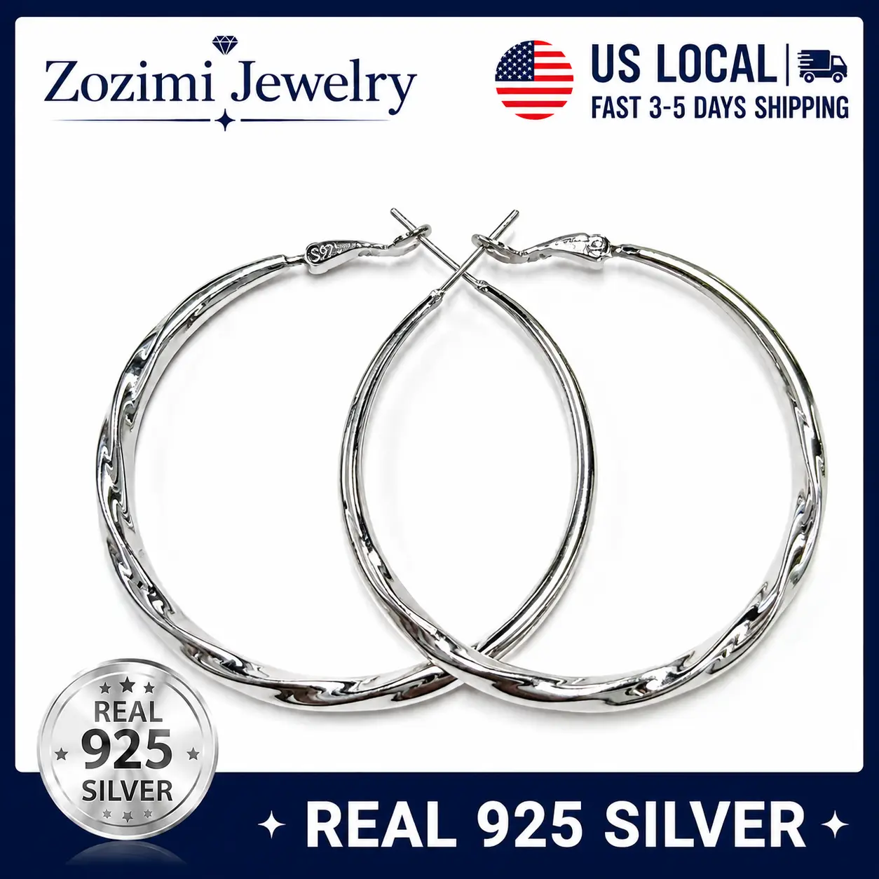 S925 Sterling Silver Large Hoop Earrings for Women | Elegant Big Circle Hoop Earrings Hypoallergenic 925 Silver Color Post Earrings | Lightweight Minimalist Statement Design for Daily Wear