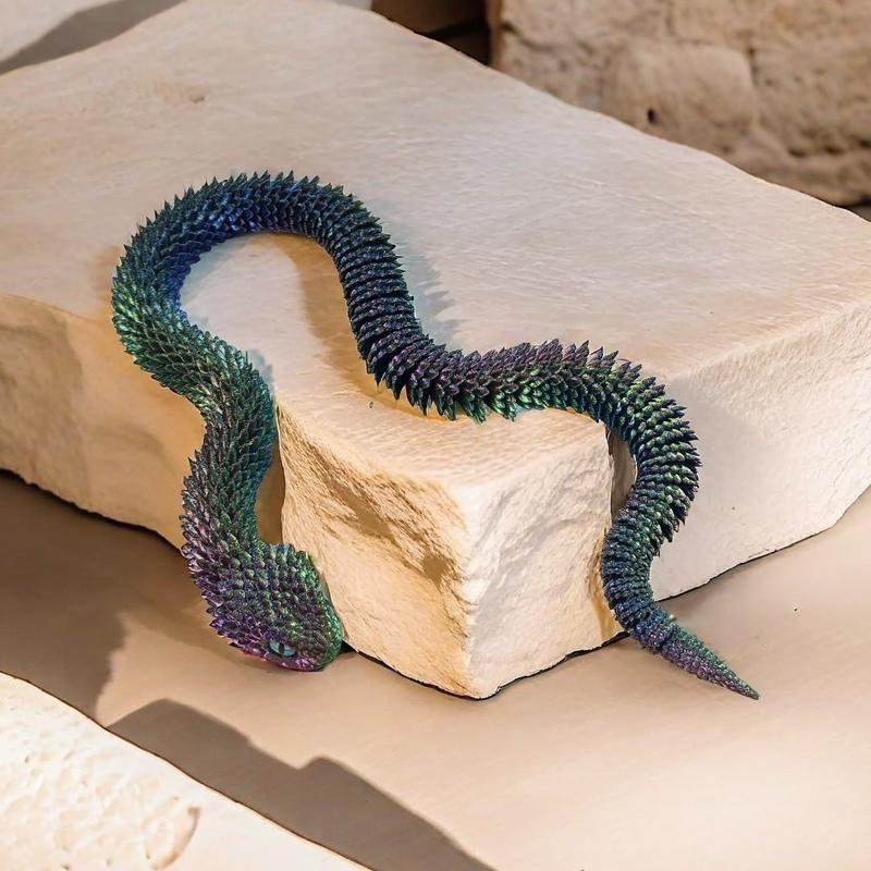 3D Printed Articulated Snake Toy 19 Inch Realistic Viper Model with Multichromatic Iridescent Scales, Flexible Fidget Sensory Toy for Kids and Adults, Creative Desktop Animal Ornament and Home Decor Gift