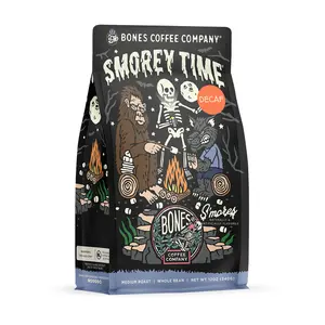Bones Coffee Company Decaf S'morey Time, S'mores & Graham Crackers, Made with Arabica Coffee Beans, Ground and Whole Coffee (12oz) Beverage Roast