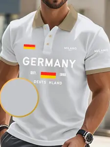 Men's Solid Color Classic Short Sleeve Polo Shirt, Casual Business Style, German Flag Print, Breathable, Ideal for Golf and Tennis