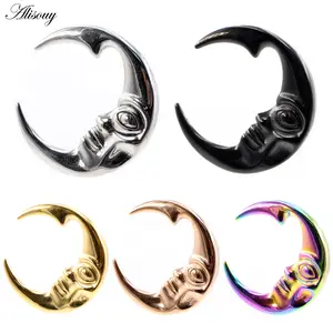 Alisouy 1PC 316L Stainless Steel Moon Human Face Ear Weights Heavy Expander Stretcher Plug Gauges Earrings Body Piercing Jewelry
