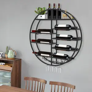 Wall-mounted wine rack with 7 horizontal tiers and glass hanging rail for living room, dining room, office, hallway, wine cellar, kitchen, stores beverages with a base diameter of 4.33 inches