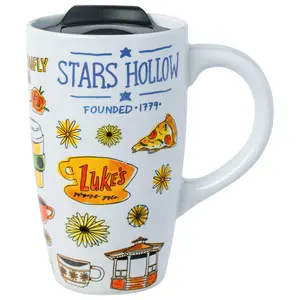 Gilmore Stars Hallow Destination 16oz Ceramic Travel Mug W/lid