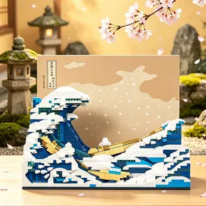 Micro-Particle 3D Building Block Set, Starry Night & Kanagawa DIY Educational Model, ABS Material Home Desktop Art Decoration, Ideal Office Holiday Gift