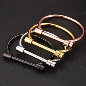 Minimalist Design Stainless Steel Bangles for Women D-shape Shackle Screw Cuff Wrist Band Bracelet Female Charm Jewelry