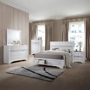 Acme 25770Q Rosdorf Park Naima White Finish Wood Queen Platform Bed Set with 4 Underbed Drawers Nightstand Dresser & Mirror