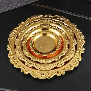 Flower Pattern Trinket Tray, 4 Counts/set Exquisite Alloy Dessert Fruit Snack Storage Tray, Decorative Tray for Home Kitchen Party Wedding, Plates