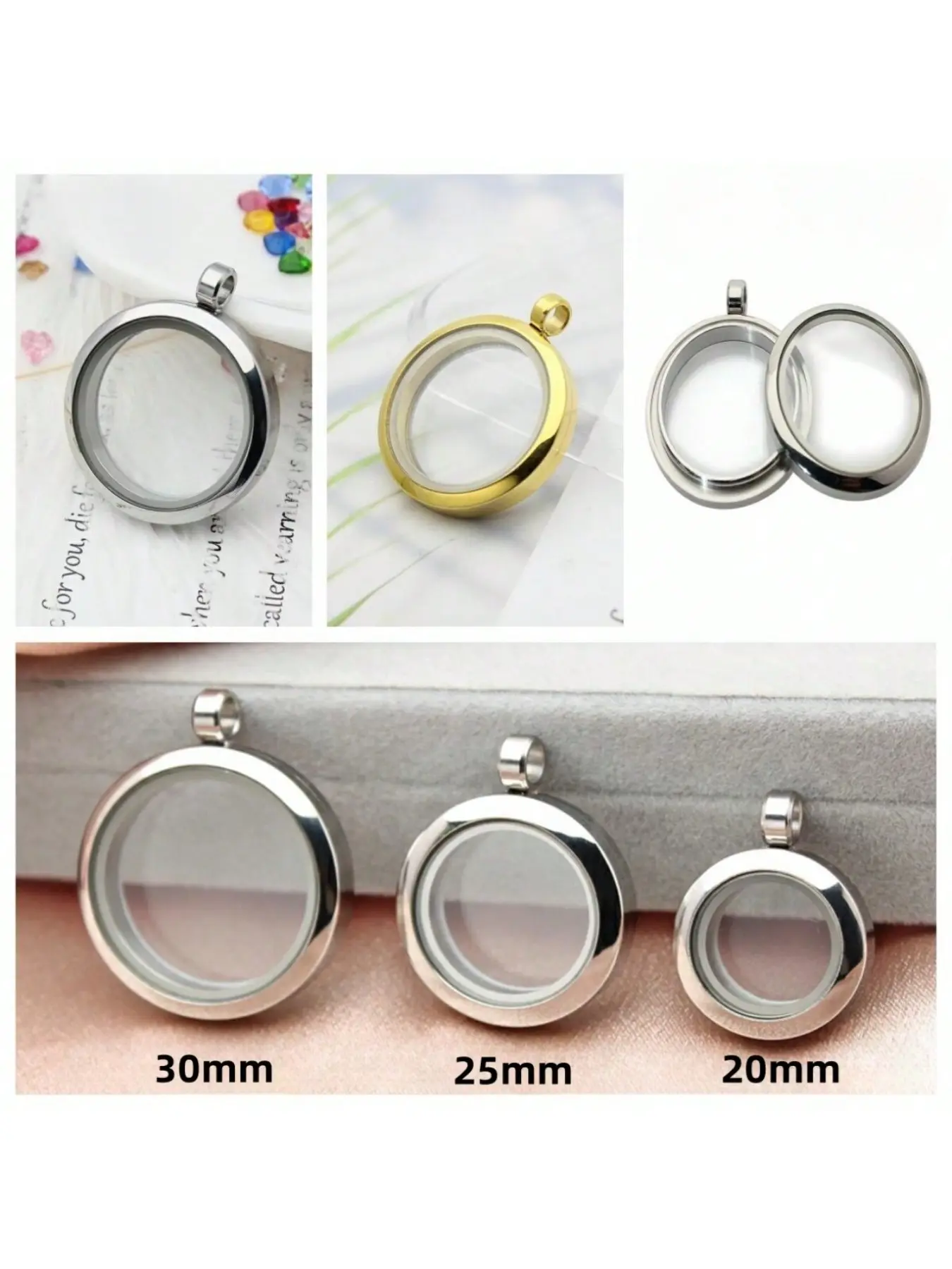 Unique Open Round Glass Photo Frame Pendant Necklace Jewellery Pendant with Magnetic Clasp, Durable and Easy to Use, Personalized Gift for Men and Women